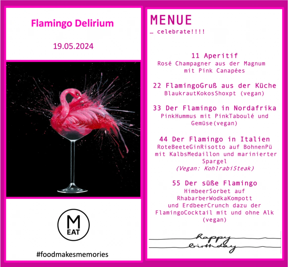 Menükarte zum Flamingo-Delirium